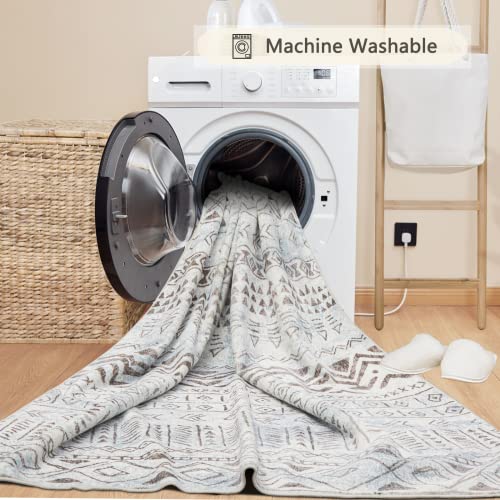 Auruge Area Rug Vintage Boho Indoor Rugs Cozy & Fluffy Foldable Carpet Non-Slip Non Shedding & Machine Washable Rugs For Living Room Bedroom Dining Room,Beige & Blue,5X7 #TOP6
