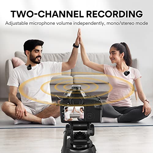 Image of MAONO Ultra-Compact Wireless Lavalier Microphone with Charging Case, 2.4GHz Dual Lapel Mics with Real-time Monitoring, Gain and Mute for Interview, Vlogging, Live Streaming, TikTok(WM821 A2)