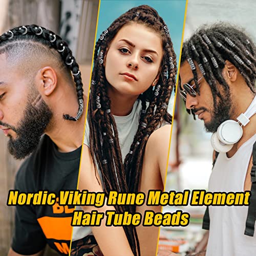 Vaikby 152Pcs Vikings Hair Jewelry Norse Runes Tube Beads, Metal Clips Cuffs Rings thumb #1