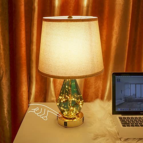 Yunhong Modern Glass Table Lamp Set Of 2,Bedside Lamp With Super Fast Charger 20W Pd Qc 3.0 Usb C+A, 3 Way Dimmable Touch Lamps With Fairy Lights, Nightstand Lamps For Bedroom Living Room #TOP2