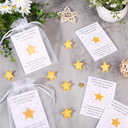 Pines de solapa de estrella dorada con tarjetas de agradecimiento para empleados (Pack de 30) 5