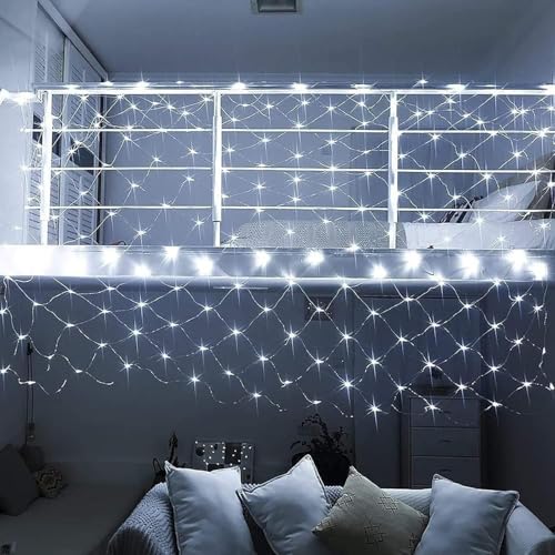 Xinyilau Luci A Rete Da 6X4 M, 8 Modalità, Con Telecomando, Tenda Impermeabile For Giardino, Natale, Matrimoni E Feste(Cool White,1.5Mx1.5M 96Led) - 3