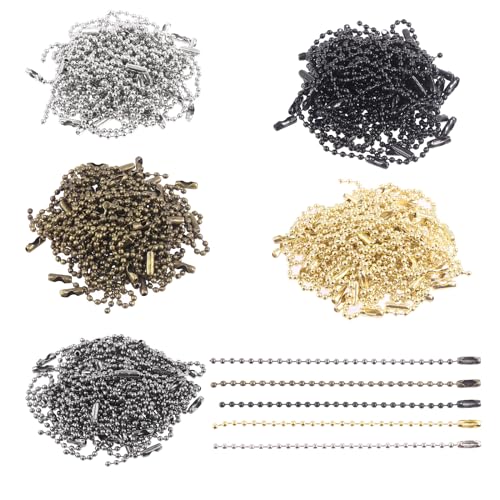 Mardatt 250Pcs 5 Colors 100mm Ball Bead Chains Connector Clasp, 2.4 mm Diameter Ball Connector Clasp Extension Ball Chains Keychain Tag for DIY Necklace Jewelry Making Craft