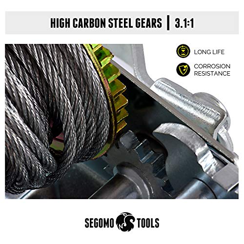 Segomo Tools Heavy Duty 600 Pound Manual Two Way Ratchet 26.2 Ft Long Wire Winch Hand | Boat Winch | Hand Pulley Crank | Handwinch | Pulley Hand Crank | Hand Winch | Small Hand Winch - Hw600 #TOP2