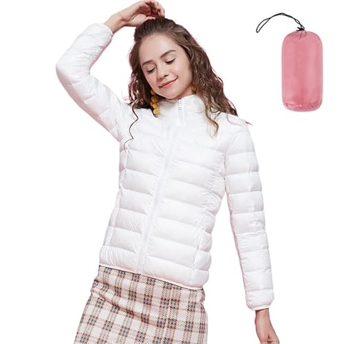 MEIION Winterjacke warm gefüttert Damen Wintermantel mit Kapuze Kunstpelzbesatz warmer Daunenmantel Taschen Daunenjacken Herbst Winter Hoody Mantel Jacke Weiße Gänsedaunen