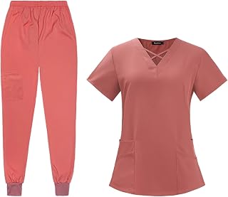 Nursing Scrub Set SPA Scrubs Uniform Lightweight with Pockets Working Uniform Workwear Scrubs for Nurse, Occupations Workers, Dark Pink M