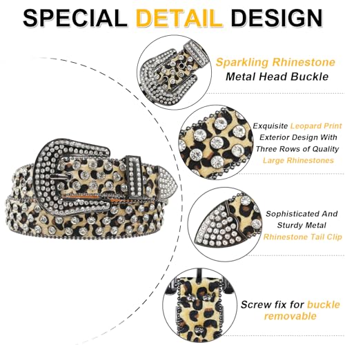 Rhinestone Belt Leopard Print Bling Belts Men Women Leopard Rhinestone Belt Western Cowgirl BB Belts Y2k3
