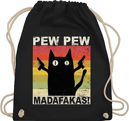Turnbeutel Rucksack - Sprüche Statement - Pew Pew Madafakas - Unisize - Schwarz - mit aufschrift cat beutel statements cats stoffrucksack sprüchen katze stoffbeutel with katzen beutelrucksäcke
