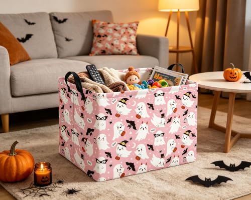 Image of Rectangular Halloween Basket for Boys and Girls Kids Trick or Treat Pumpkin Basket for Halloween Parties Cute Storage Bin Organizer Box Room Decor(Mask Halloween)