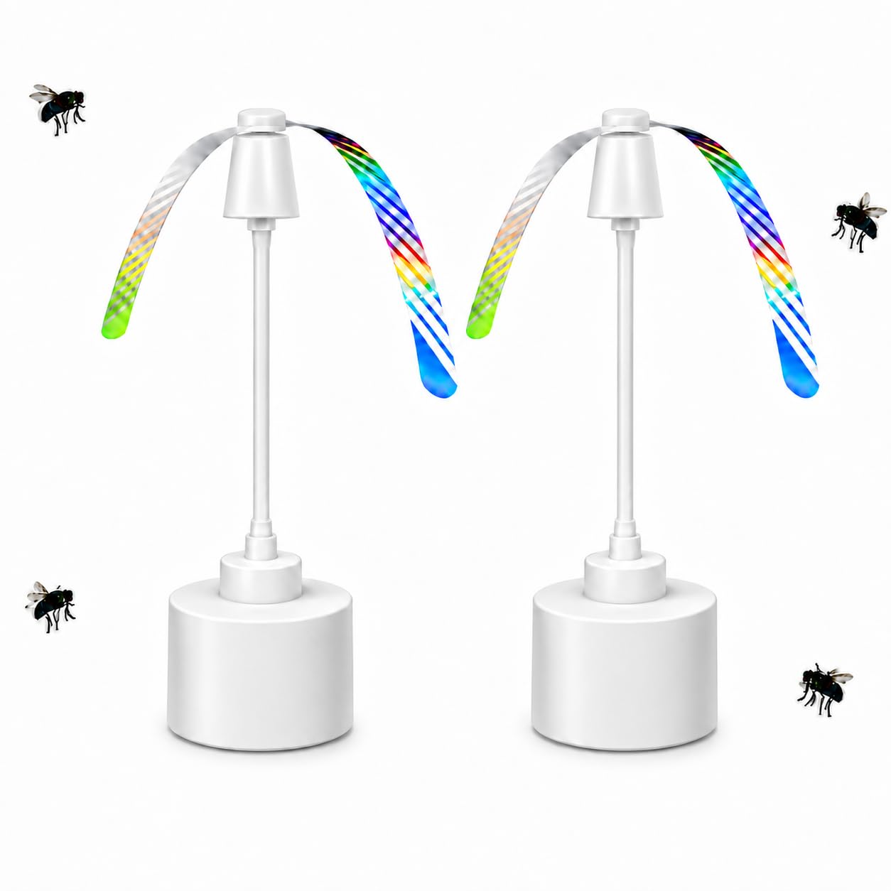 Sytinnice 2 Pack Fly Fans for Tables, Battery Operated Fly Repellent Fan with Soft Blades, Flexible Gooseneck, Tabletop or Hanging Hook for Indoor Outdoor Picnic, BBQ, Party, Kitchen and Patio White