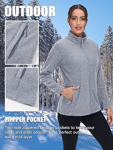 TACVASEN Women's Full Zip Fleece Jacket Lightweight Jacket Womens Winter Warm Coats with 2 Zipper Pockets4