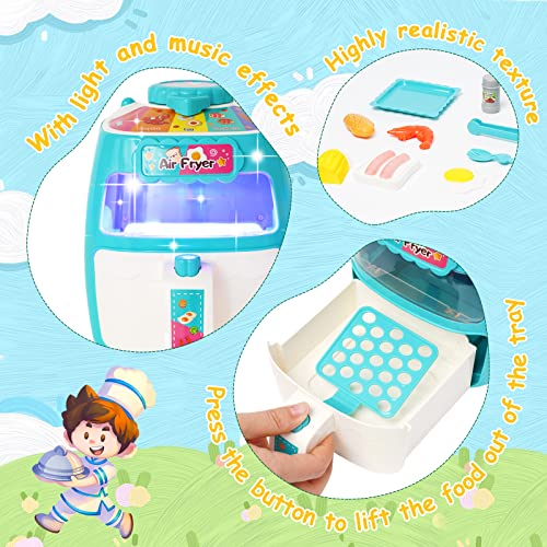 Pretend Play Air Fryer Toy, Kitchen Appliances Kitchen Accessories Playset, Realistic Kids' Food Toy, Talking Musical Cooking Toy Set With Music Sound And Color-Changing Food For Ages 3+ #TOP4