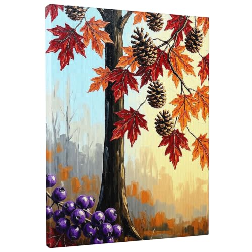 Lienzo decorativo para pared de oficina y salón que aporta luz con su diseño de hojas de otoño