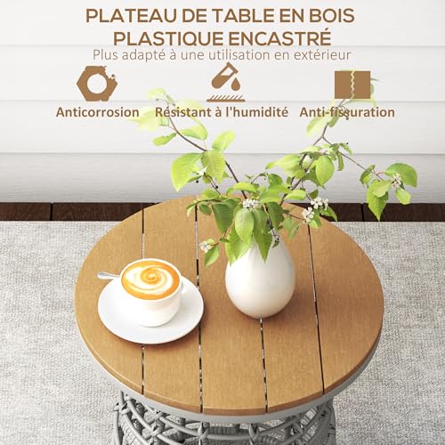 Table basse de jardin en résine tressée et métal table d'appoint extérieur grise - 6