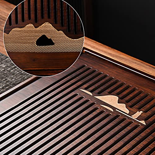 Plateau à thé en bambou avec réservoir et drainage – Service à thé chinois multifonction pour salon de thé et usage domestique