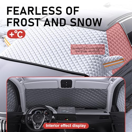 Image of Snow Windshield Cover, Three Window with Earmuffs Snow Shield, Waterproof Antifreeze Thickened Winter Protection Cover, Suitable for Most Cars (Silver)