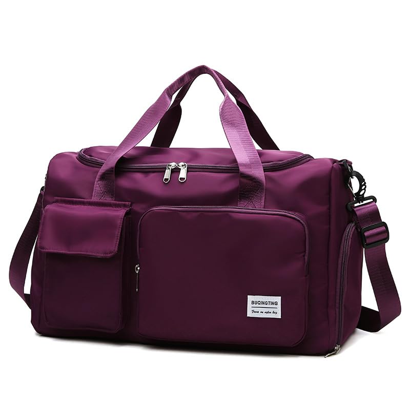 Lightweight Travel Duffel Bag 36-55L, Waterproof Gym Sports Bag with Wet Dry Separation & Shoe Compartment, Foldable Weekend Overnight Holdall for Luggage, Swimming & Fitness (Fuchsia,55L)