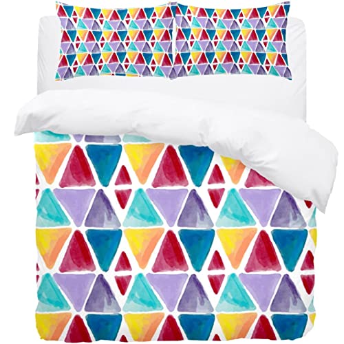 Parure de lit thermique multicolore housse de couette triangles géométriques