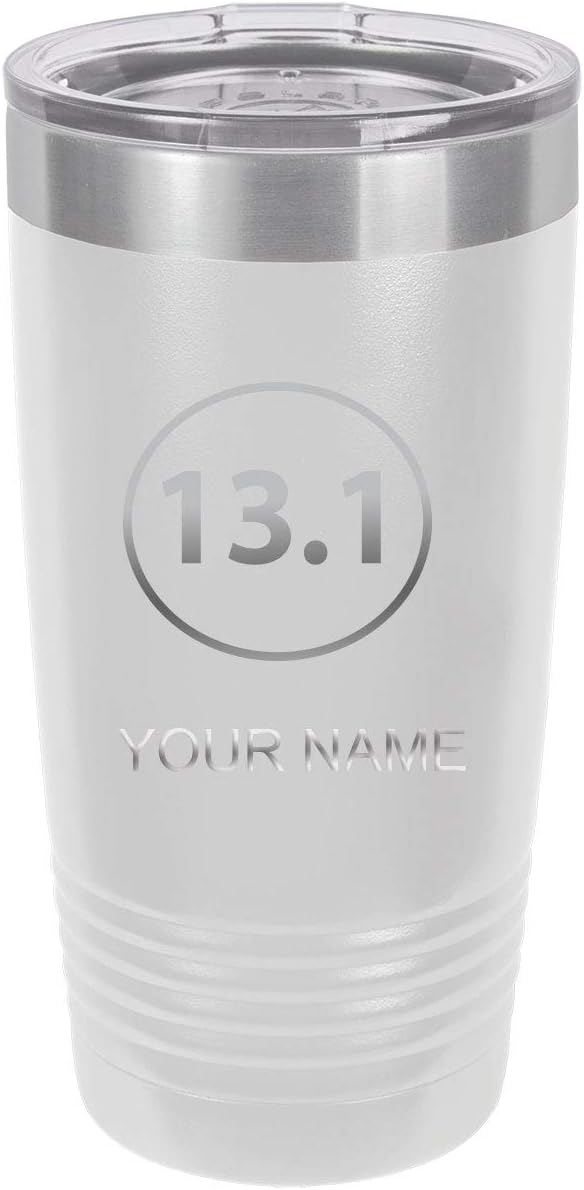 Personalized Custom Engraved 13.1 Half Marathon Race Runner Stainless Steel Double-Wall Insulated Tumbler 20-Ounce Running Event Travel Coffee Cup Mug Customizable