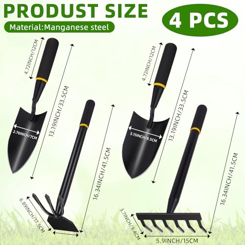 Leriton 4 Pcs Garden Tool Set Gardening Trowel Transplanting Shovel Hand Cultivator Rake Hoe Tiller Tool Heavy Duty Stainless Steel for Outdoor Patio Use Gardening Cultivating Loosening Weeding