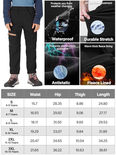 Image of linlon Kids Boys Girls Waterproof Outdoor Hiking Pants Soft Shell Fleece Lined Insulated Pants