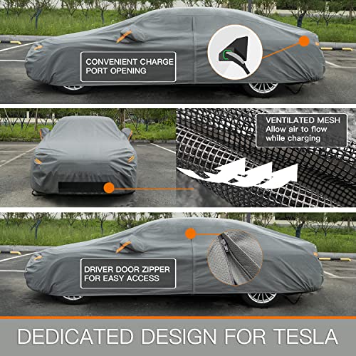 Kayme Heavy Duty Car Cover Waterproof All Weather, Custom Fit For Tesla Model 3, Outdoor Full Exterior Cover With Charging Port And Breathable Ventilation Mesh, Rain Sun Protection With Zipper Door. #TOP2