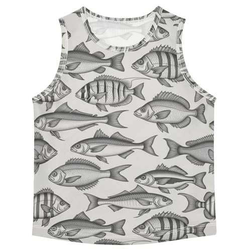 J JOYSAY Black White Fish Boys Tank Top Sleeveless Muscle Shirts Quick Dry Sport Workout Active Kids T-Shirts 3-15T