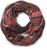 Waschbar bei 30 Grad NavyBlu® Loop Schal Schlauchschal mit indischem Ornament Muster Paisley rot A02
