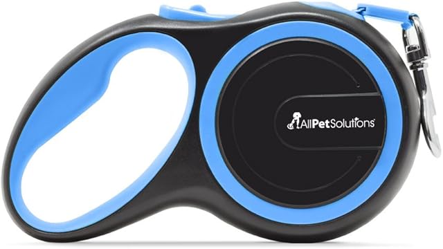 AllPetSolutions Retractable Dog Lead Extending Leash - Extension Lead with Anti-Slip Brake, Release Button, Anti-Twist Lobster Clip, Soft Grip Handle - For Small, Medium, Large Pets - Blue, 8-Metre