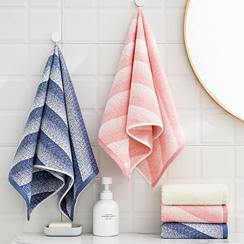 Yiluomo Diagonal Striped Pattern Hand Towels Set Of 2 Blue Color Fade Design 100% Cotton Absorbent Soft Towel For Bathroom 13 X 29 Inch #TOP6