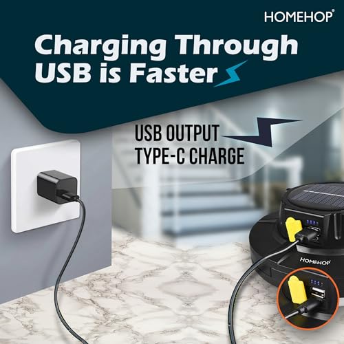 Homehop 60W Solar Led Rechargeable Emergency Light, Waterproof ,USB Portable Hanging Camping Lamp, for Home, Outdoor and Indoor with Rotary Switch (ABS Pack of 1)