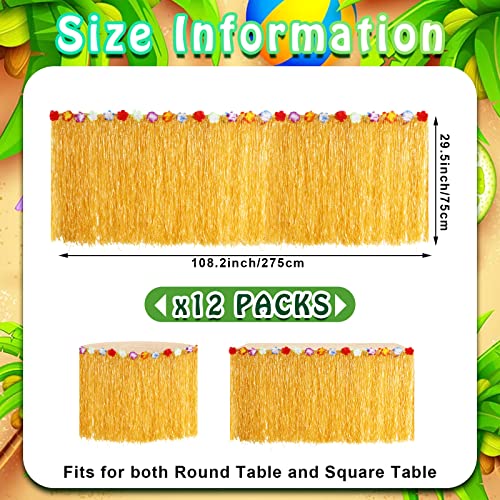 Juexica 12 Packs Luau Grass Table Skirt 9 ft x 30 in Grass Hawaiian Table Faux Hibiscus Flowers Hula Skirts for Tropical Hawaiian Party Decorations(Yellow) by Juexica - Image 2