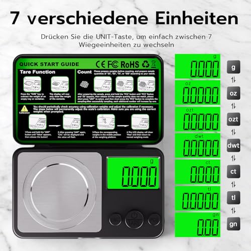 Wigearss 50g/0.001g Feinwaage Hochpräzise, Electronische Milligramm Waage, Digitalwaage mit Cal-Gewicht, Pinzette, Tray und Schaufel