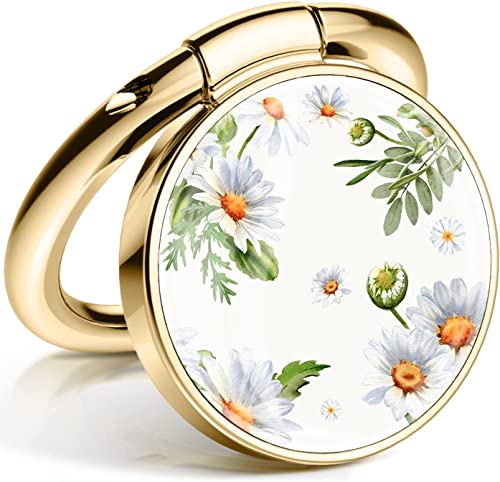 Cell Phone Ring Stand Finger Holder Flowers Pattern Paster Grip Kickstand 360°Rotation Metal Ring Grip For Magnetic Car Mount Compatible With Iphone Samsung Galaxy Pixel All Smartphone (Daisies) #TOP19