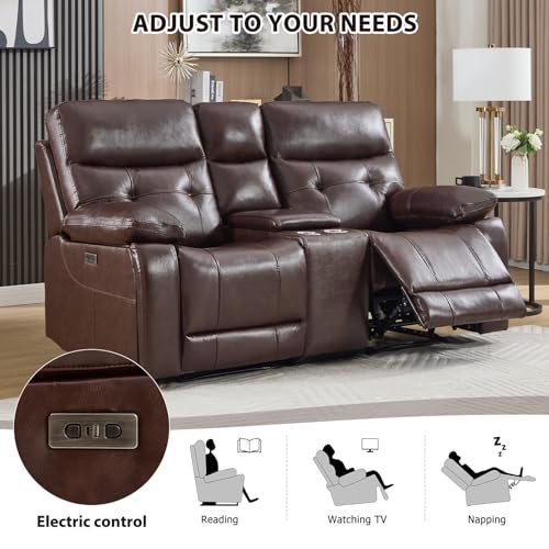 CANMOV Genuine Leather Power Recliner Loveseat