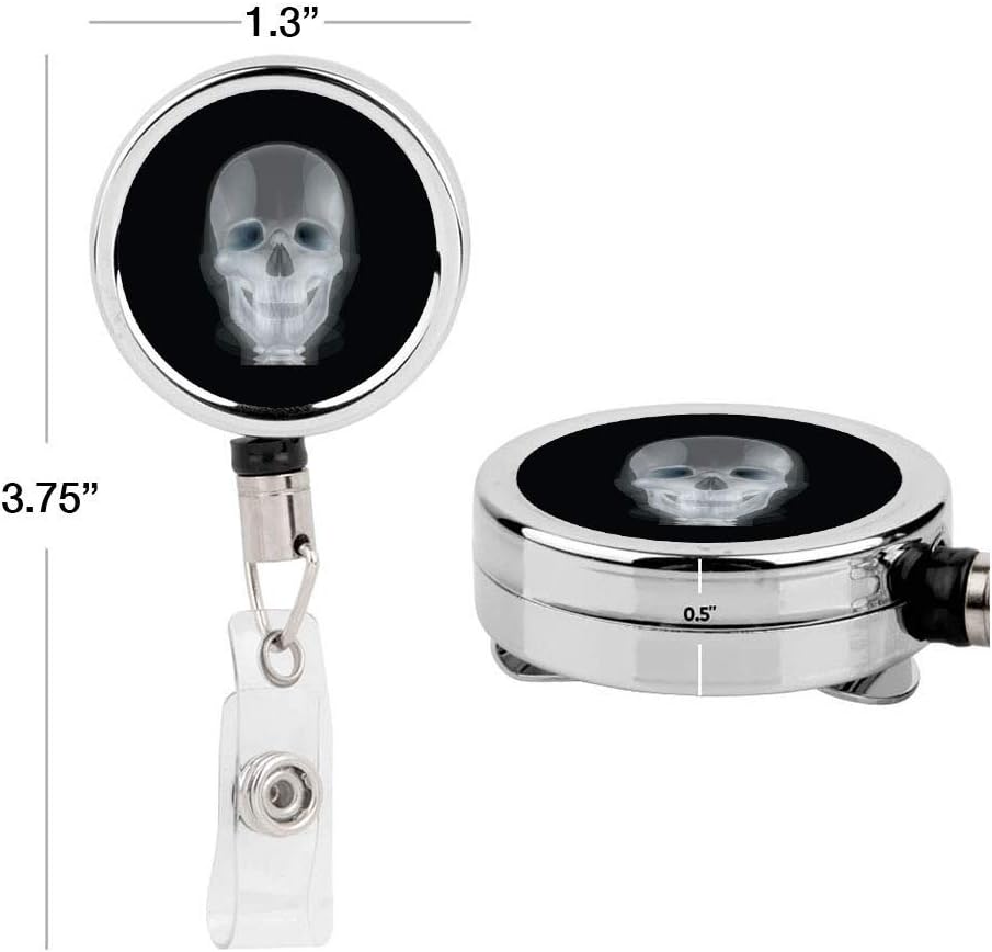 Andaz Press Retractable Badge Reel Holder with Clip, Heavy Duty Metal Name Tag Retractable ID Key Belt Clip X RAY Skull Radiologist, Essential Nurse, Doctor, Hospital Medical Organs