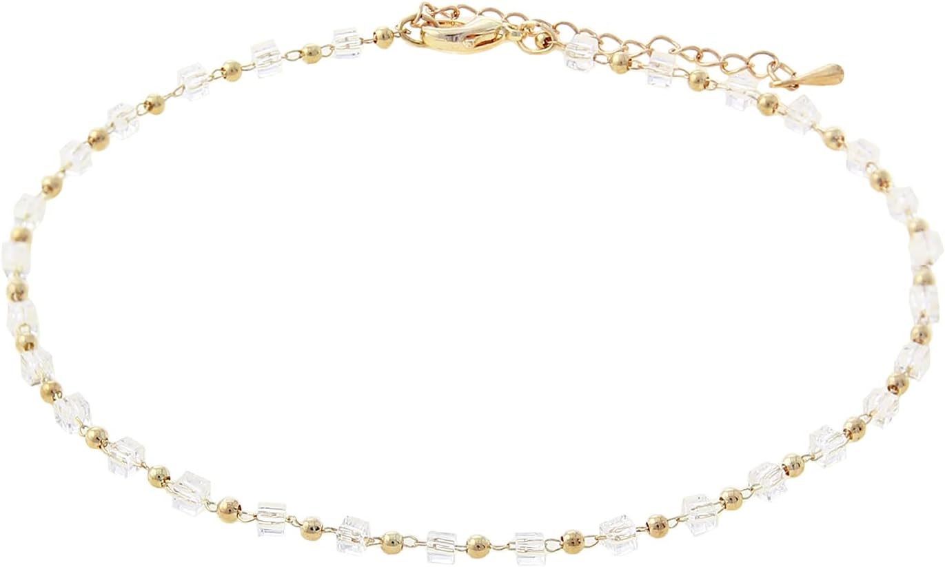 NTLX Anklets for Women – Ankle Bracelet for Women – Bohemian Boho Summer Beach Vacation Wear – Gold Plated Chain & Unique Cube Bead Design – Gift Box Included