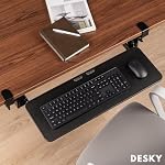 Desky Under-Desk Bac à clavier - Clavier coulissant ergonomique & Plate-forme de souris avec hauteur & Réglage de l'inclinaison - Mont de pinces, grand plateau - noir