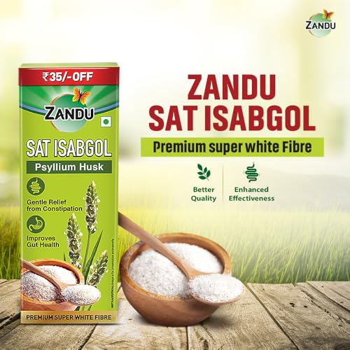 Image of Zandu Sat Isabgol (Psyllium Husk)200gm| Premium Super White Fibre | Gentle relief from Constipation | Improves Gut Health| Eases Bowel movement | No Added Sugar | Natural & Safe