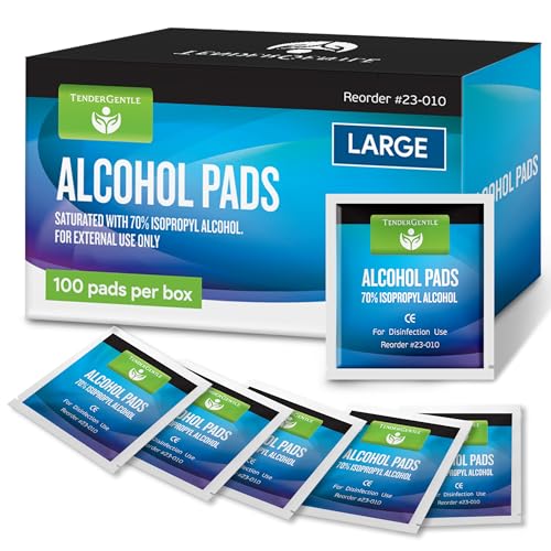 Alcohol Wipes Individually Wrapped - 100 Sterile Alcohol Prep Pads Saturated with 70% Isopropyl - Skin Prep Swabs for First Aid, Injections, Nails, and Medical Use - Large