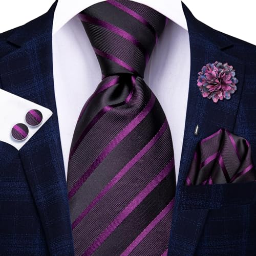 Image of Hi-Tie Men's Silk Ties Formal Woven Classic Necktie Pocket Square Cufflinks Lapel Pin Set Wedding Business