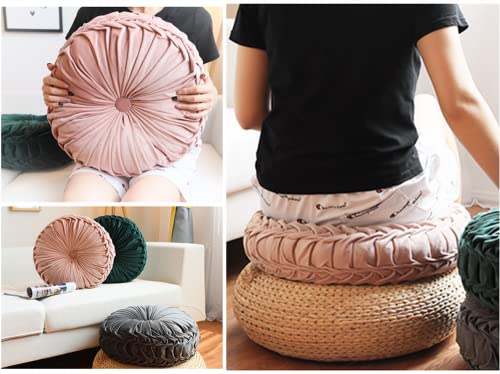 NatureMan Rundes Sofakissen, 34,8 cm, reiner Samt, Heimdekoration, plissiertes rundes Kissen, Kürbiskissen, geeignet für Zuhause, Bett, Auto, Dekoration (Rosa)