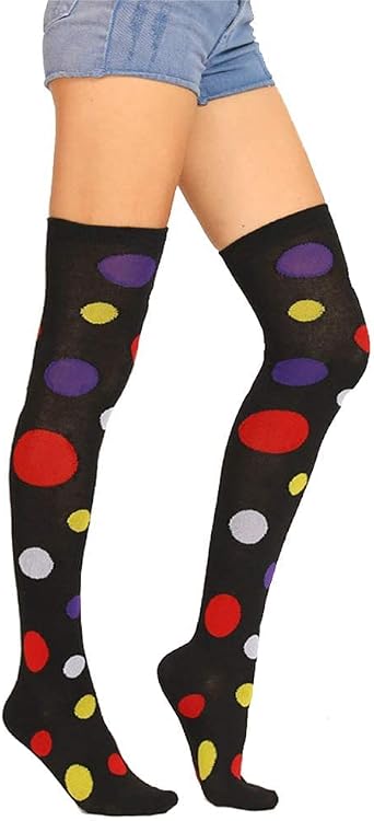Benefeet Sox Clown Thigh High Socks for Women Girls Colorful Vibrant Polka Dot Rainbow Over the Knee Sock Cotton Novelty Sock