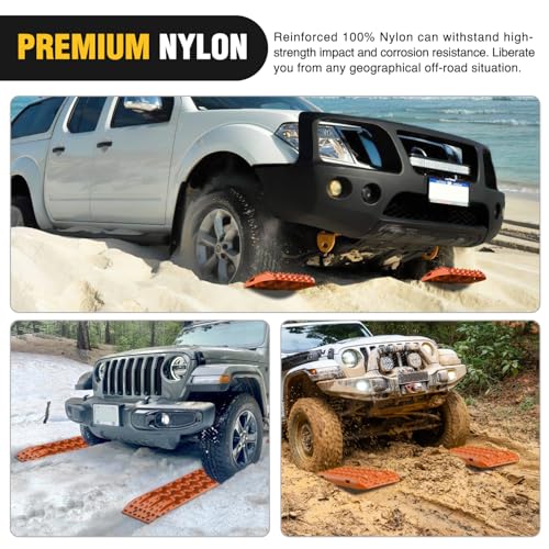 Image of Nilight Recovery Off-road Traction Boards Emergency Tire Mats For 4WD 4X4 Mud Sand Snow with 2PCS Mounting kit Zipper Bag 2 leashes (Orange)