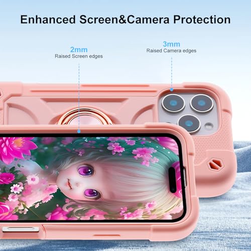 Image of MARKILL Compatible with iPhone Case with Ring Stand, Military Grade Drop Protection Full Body Rugged Heavy Duty Protective Durable Cover iPhone. (Pink, iPhone 16 Pro 6.3 inch)