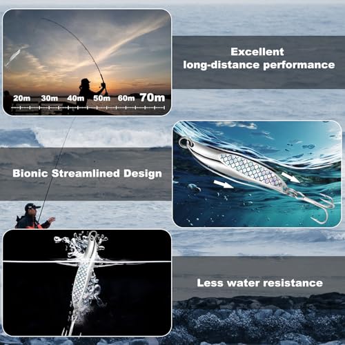 Realure 5 Pcs Metal Sea Fishing Spinners Lures with Trebles Hooks Set Including 20 Pcs/2Types Rolling Swivels and Clips 7cm & 21g Metal Jigs Sequins Fishing Spoon Lures Hard Baits for Sea Bass - Image 4