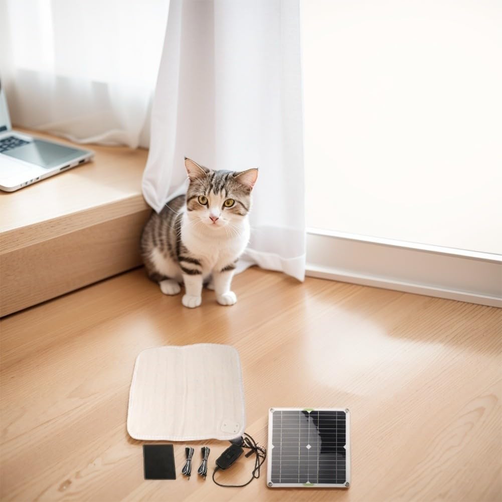 Tappetino riscaldante per animali domestici, a energia solare, coperta riscaldante elettrica per cani, tappetino caldo con temperatura regolabile, per uso in inverno, interno ed esterno (grigio)