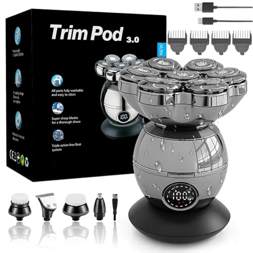 Trim Pod 3.0, 2026 Trimpod 3.0 The Ultimate Shaver for Men, 7 Rotating Shaver Heads, Ipx7 Waterproof, LED Display, for Face Head Nose