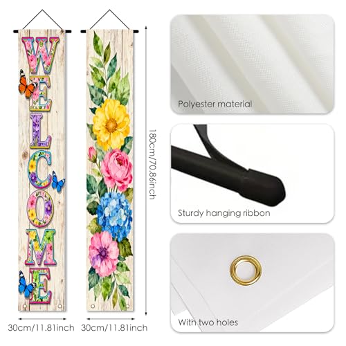 Image of Nuxovilar Welcome Floral Butterfly Door Banner Polyester 70x12 In