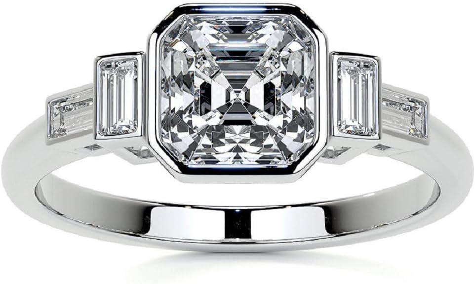 Generic 3.0 Carat VVS1 Colorless Moissanite Engagement Ring, Asscher Cut, Sterling Silver Vintage Antique Anniversary/Wedding/Bridal Ring for Woman